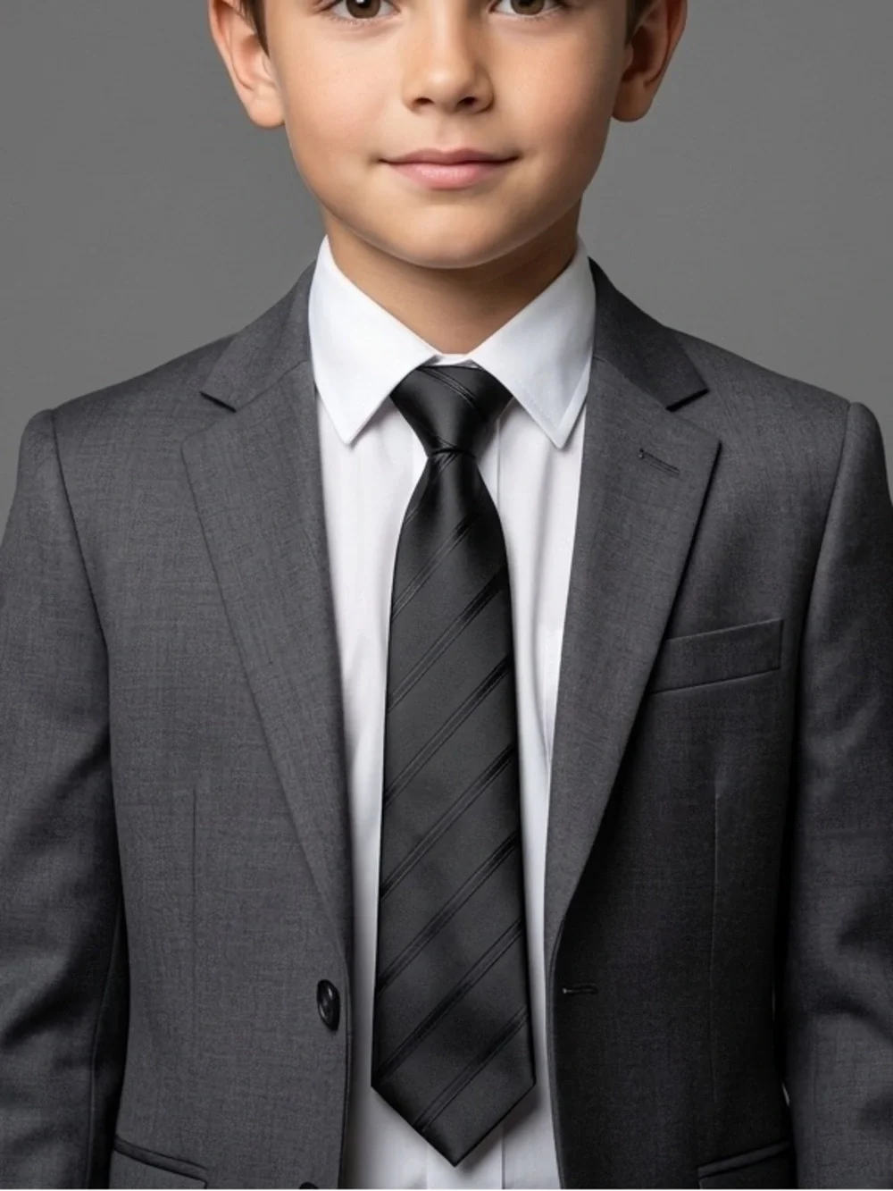 Bergamo New York Boys Black Striped Zipper Tie - 14